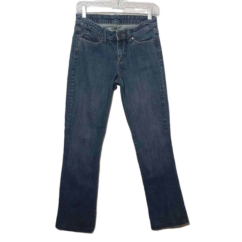 womens straight leg jeans 28 blue stretch denim 8" rise 29.5" inseam hemmed cuff